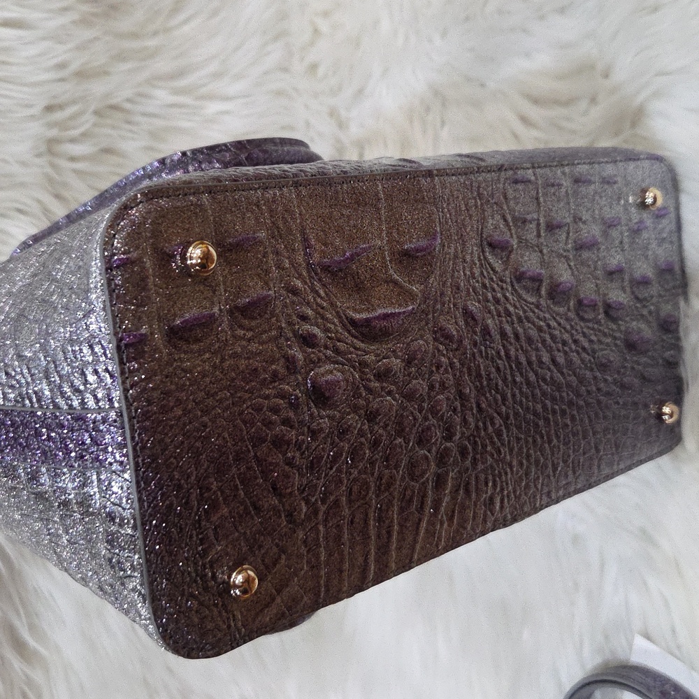 💜▪️Brahmin ▪️ Purple Glitter Melbourne Genuine Leather Medium Duxbury Satchel - Picture 10 of 14